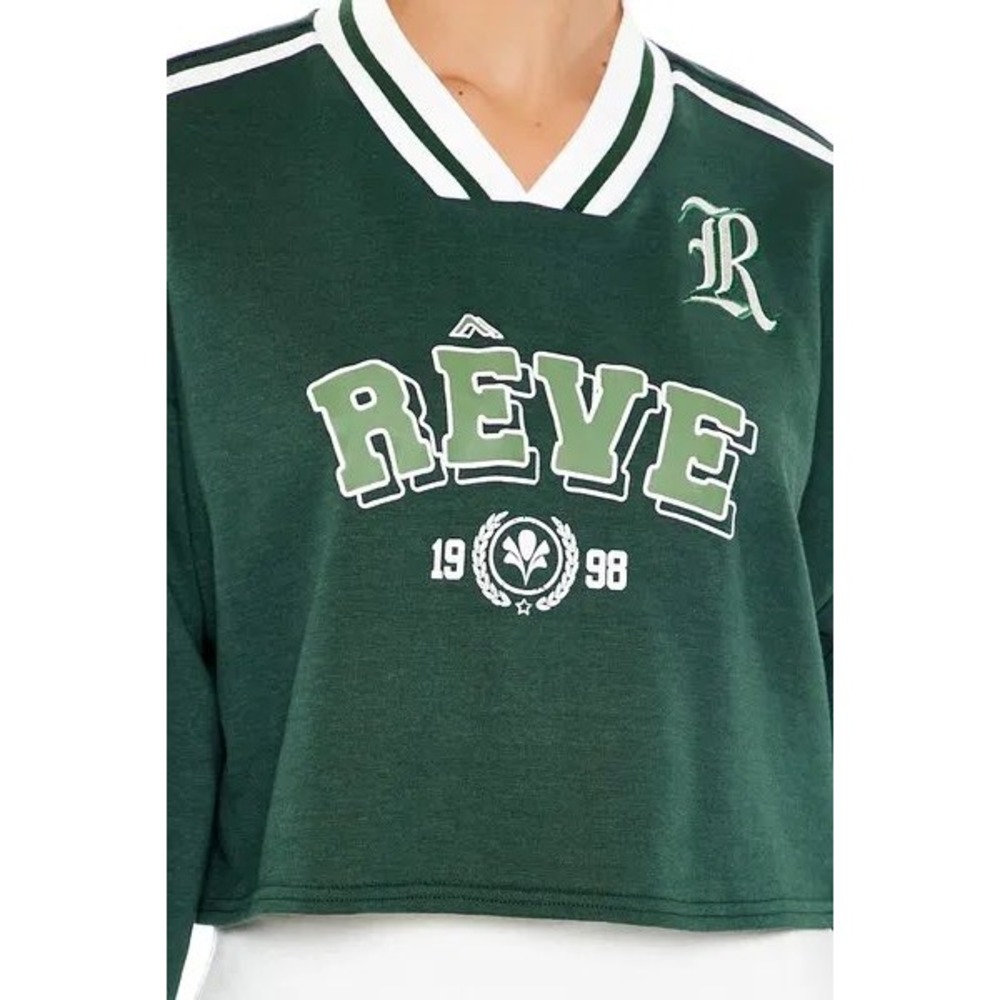 LAZY SUNDAY Green CROPPED SWEATSHIRT RÉVE 1998 Sporty V-Neck Long Sleeve  L EUC‎